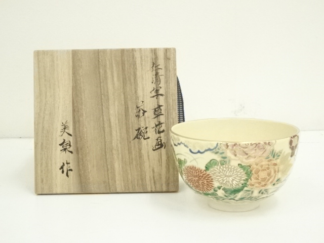 JAPANESE TEA CEREMONY / TEA BOWL CHAWAN / KYO WARE / NINSEI STYLE / ARTISAN WORK